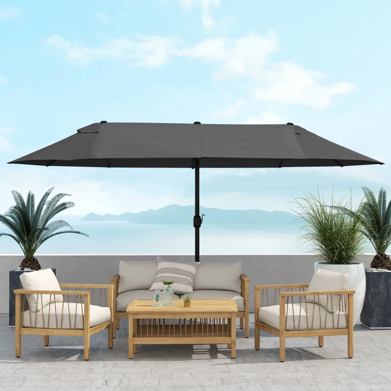 Outsunny 15ft Double-sided Outdoor Sun Umbrella with Twin Canopy, Outdoor Parasol with Crank for Pool, Deck, Black