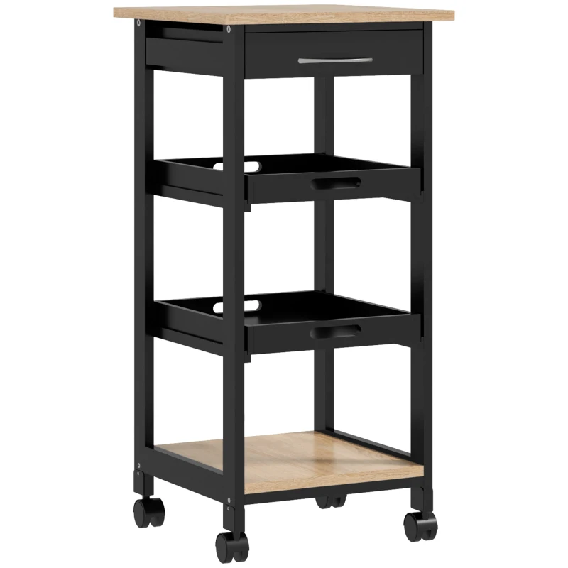 HOMCOM Kitchen Island Rolling Trolley Utility Serving Cart with Drawer Black