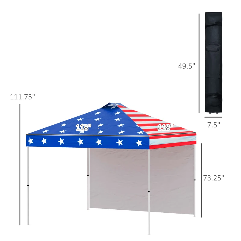 Outsunny 10' x 10' Pop-Up Canopy Tent with 1 Removable Sidewall, Commercial Instant Sun Shelter, Tents for Parties with Wheeled Carry Bag for Outdoor, Garden, Patio, Multicolored