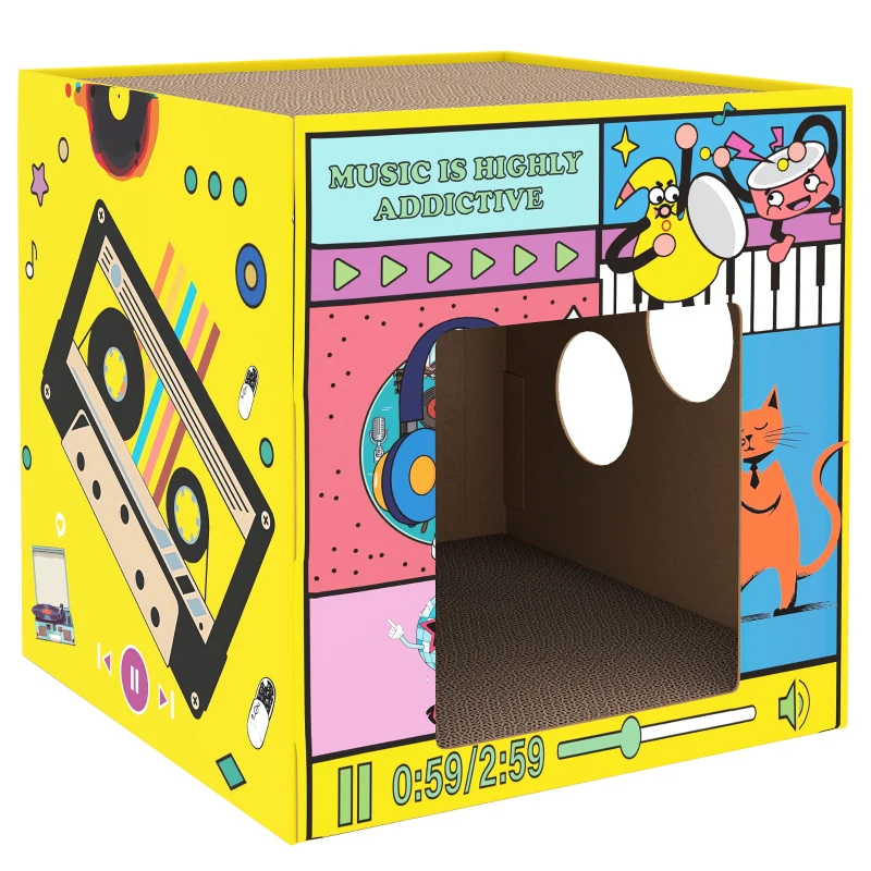 PawHut 2 in 1 Cardboard Cat House, Cat Scratcher for Indoor Cats with Scratching Board & Catnip