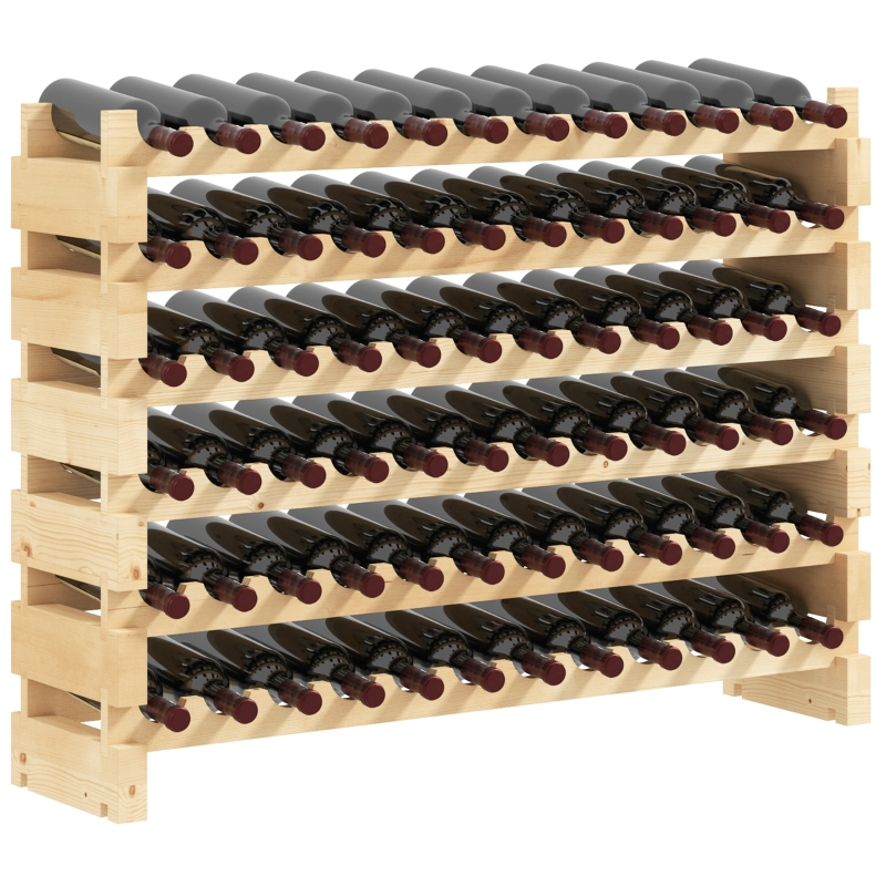 HOMCOM Stackable Wine Rack, Modular Storage Shelves, 72-Bottle Holder, Freestanding Display Rack for Kitchen, Pantry, Cellar, Natural