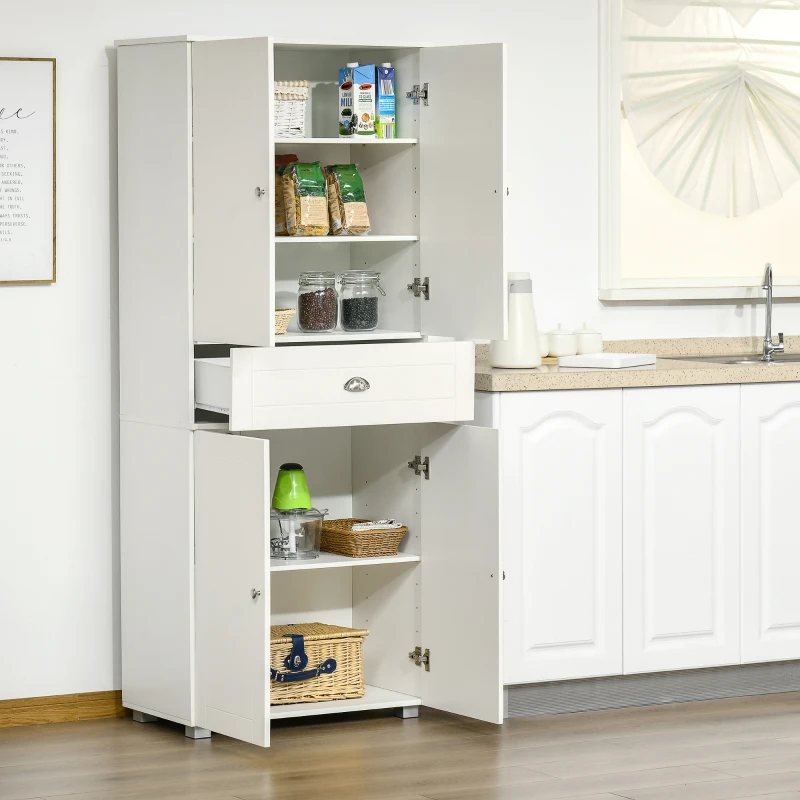 HOMCOM 72" Kitchen Pantry Cabinet, Modern Kitchen Pantry Storage Cabinet with 4 Doors and 3 Adjustable Shelves, White