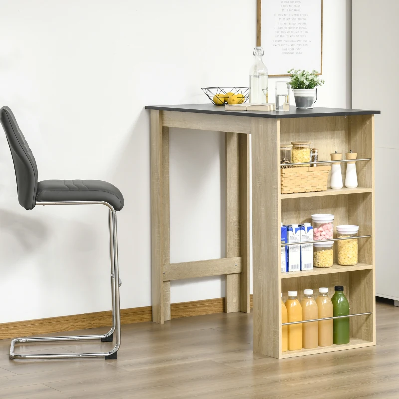 HOMCOM Bar Table Counter Height Dining Table with 3 Storage Shelves for Kitchen, Dining Room, Living Room, Natural