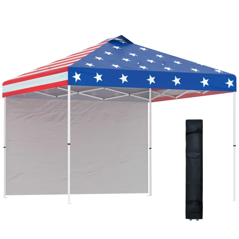 Outsunny 10' x 10' Pop-Up Canopy Tent with 1 Removable Sidewall, Commercial Instant Sun Shelter, Tents for Parties with Wheeled Carry Bag for Outdoor, Garden, Patio, Multicolored