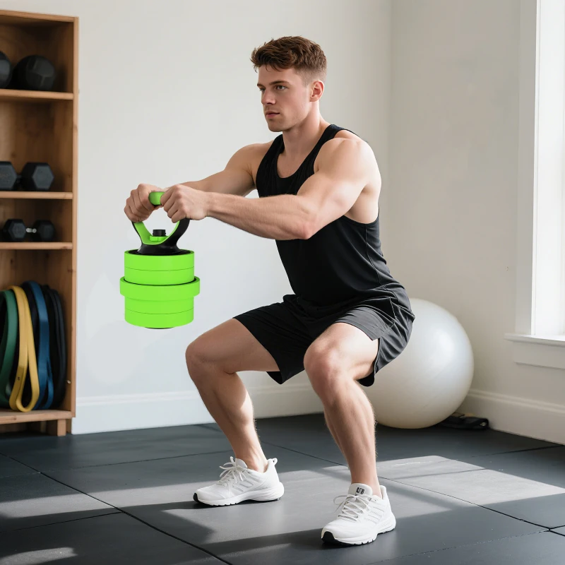 Soozier 44lbs 4-in-1 Adjustable Weight Dumbbell Set, Barbell, Kettlebell, Push Up Stand, Green