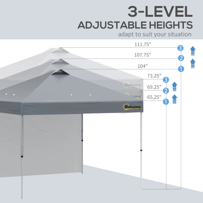 Outsunny 10' x 10' Pop-Up Canopy Tent with 1 Removable Sidewall, Commercial Instant Sun Shelter, Tents for Parties with Wheeled Carry Bag for Outdoor, Garden, Patio, Gray