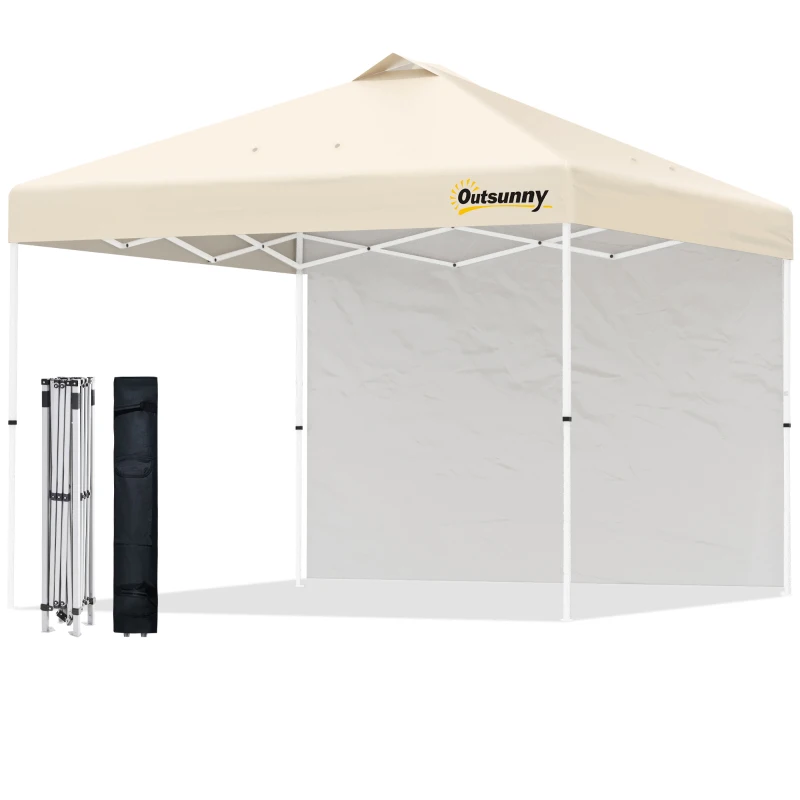 Outsunny 10' x 10' Pop-Up Canopy Tent with 1 Removable Sidewall, Commercial Instant Sun Shelter, Tents for Parties with Wheeled Carry Bag for Outdoor, Garden, Patio, Beige