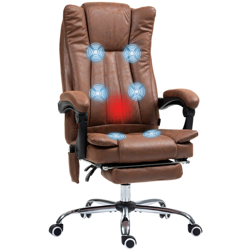 Vinsetto Massage Office Chair with 6 Points and Heat, Reclining Computer Chair with Adjustable Height and Footrest, Brown