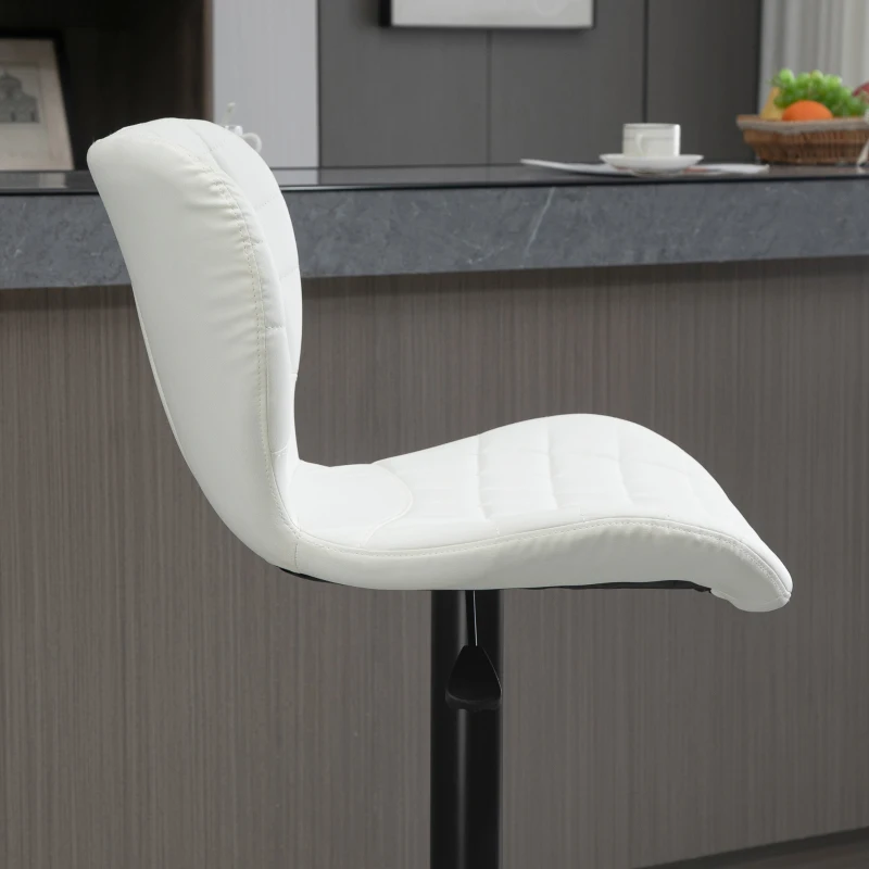 HOMCOM Bar Stools Set of 2 Adjustable Height Swivel Bar Chairs in PU Leather with Backrest & Footrest, White