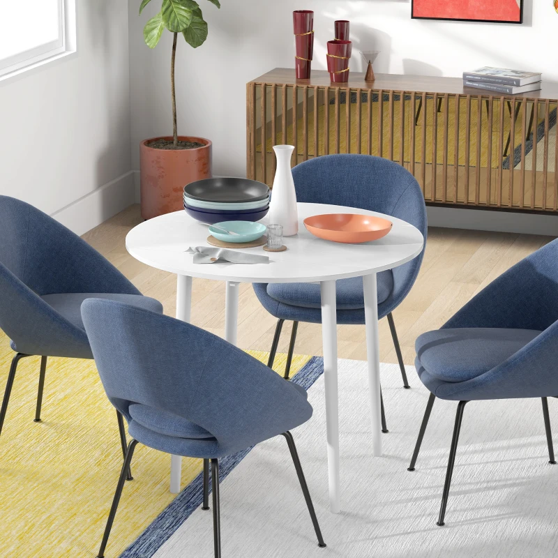HOMCOM Folding Dining Table, Round Drop Leaf Kitchen Table for Small Spaces with Wood Legs, Distressed White