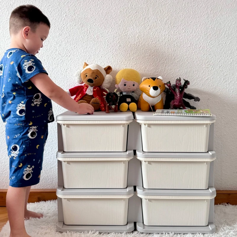 Qaba 3 Tier Kids Toy Organizer and Storage Bins with 6 Plastic Drawers, Cream White