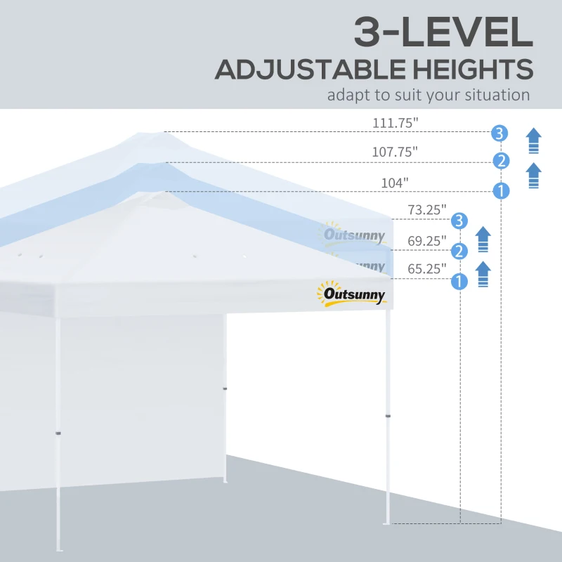 Outsunny 10' x 10' Pop-Up Canopy Tent with 1 Removable Sidewall, Commercial Instant Sun Shelter, Tents for Parties with Wheeled Carry Bag for Outdoor, Garden, Patio, White