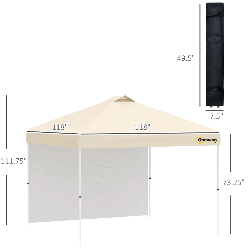 Outsunny 10' x 10' Pop-Up Canopy Tent with 1 Removable Sidewall, Commercial Instant Sun Shelter, Tents for Parties with Wheeled Carry Bag for Outdoor, Garden, Patio, Beige