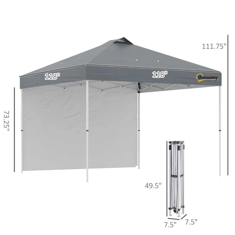 Outsunny 10' x 10' Pop-Up Canopy Tent with 1 Removable Sidewall, Commercial Instant Sun Shelter, Tents for Parties with Wheeled Carry Bag for Outdoor, Garden, Patio, Gray