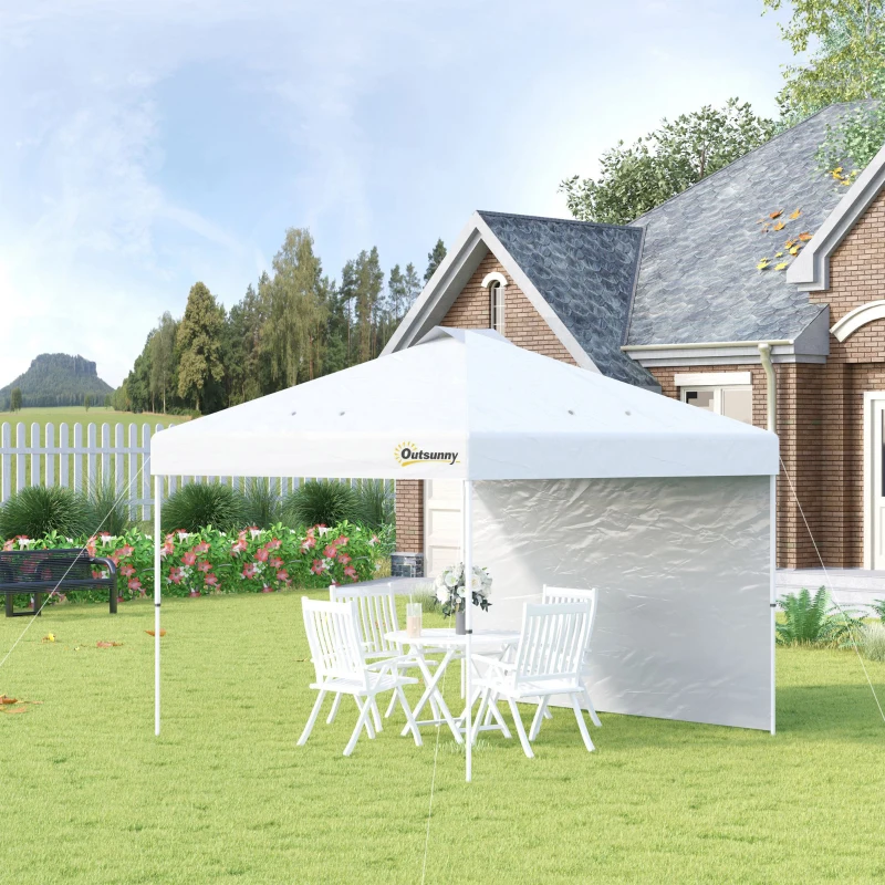 Outsunny 10' x 10' Pop-Up Canopy Tent with 1 Removable Sidewall, Commercial Instant Sun Shelter, Tents for Parties with Wheeled Carry Bag for Outdoor, Garden, Patio, White