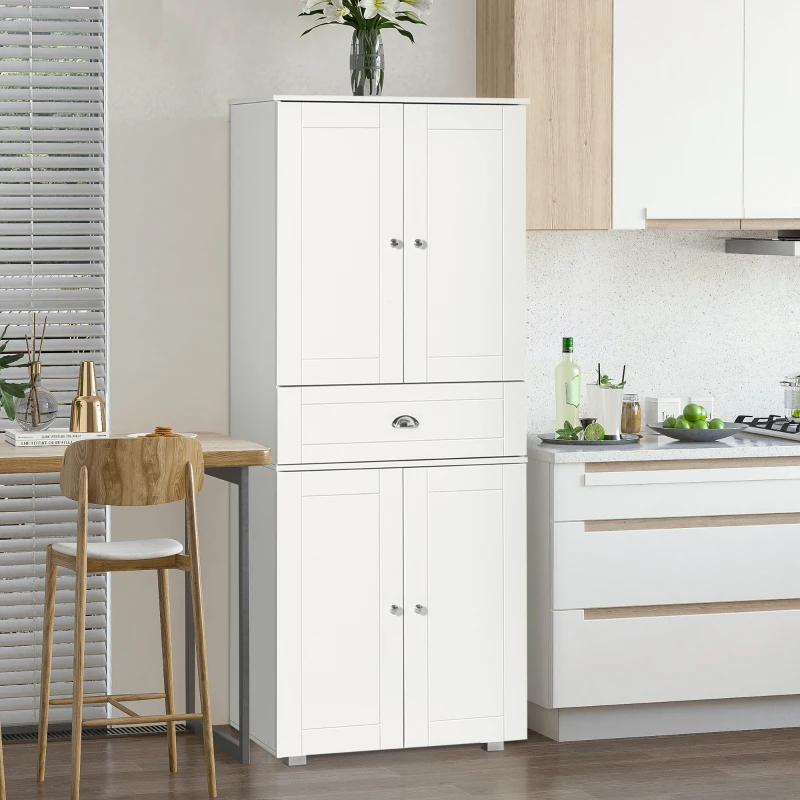 HOMCOM 72" Kitchen Pantry Cabinet, Modern Kitchen Pantry Storage Cabinet with 4 Doors and 3 Adjustable Shelves, White