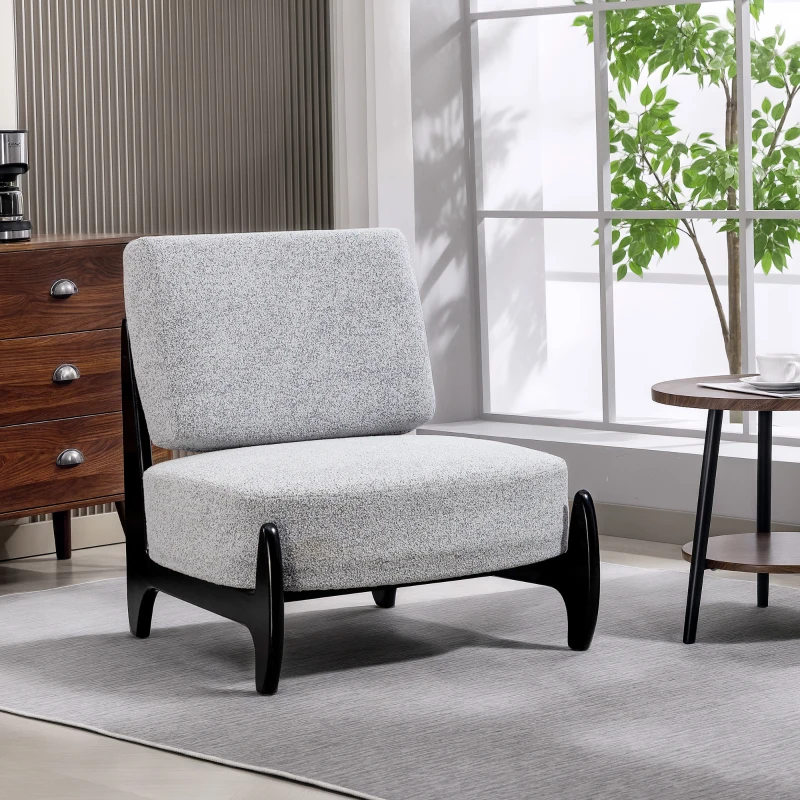 HOMCOM Accent Chair with Rubber Wood Frame, Wide Seat, Modern Chenille Bedroom Chair with Thick Cushion, Grey
