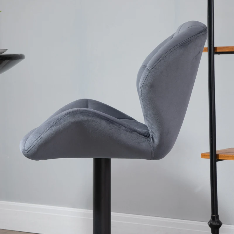 HOMCOM Bar Stool Set of 2 Fabric Adjustable Height Armless Upholstered Counter Chairs with Swivel Seat, Grey