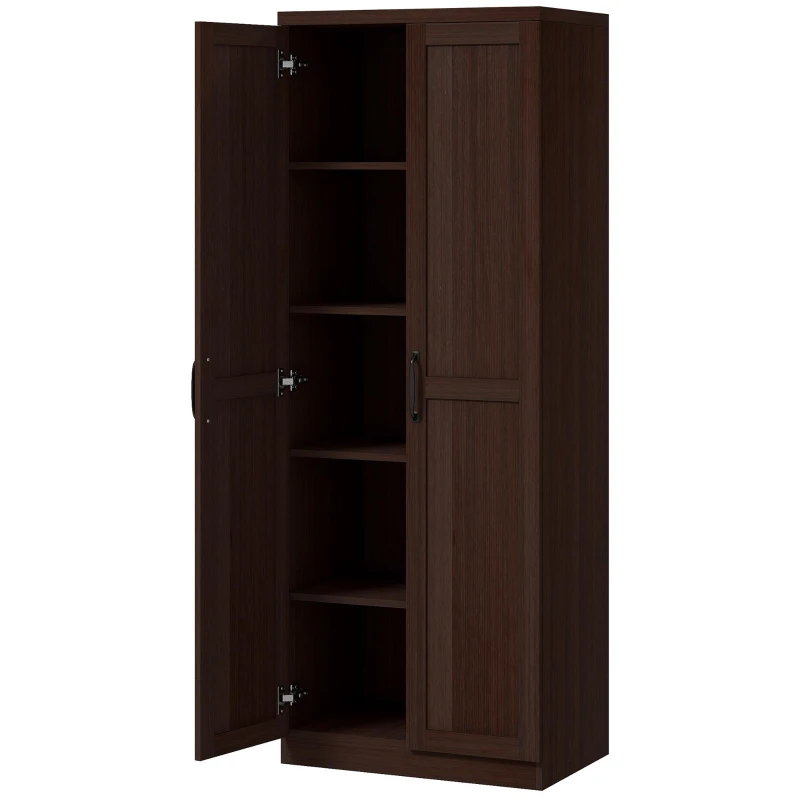 HOMCOM 63" Kitchen Storage Cabinet, 5-tier Pantry Cabinet with Doors and Adjustable Shelves for Dining Room, Dark Brown