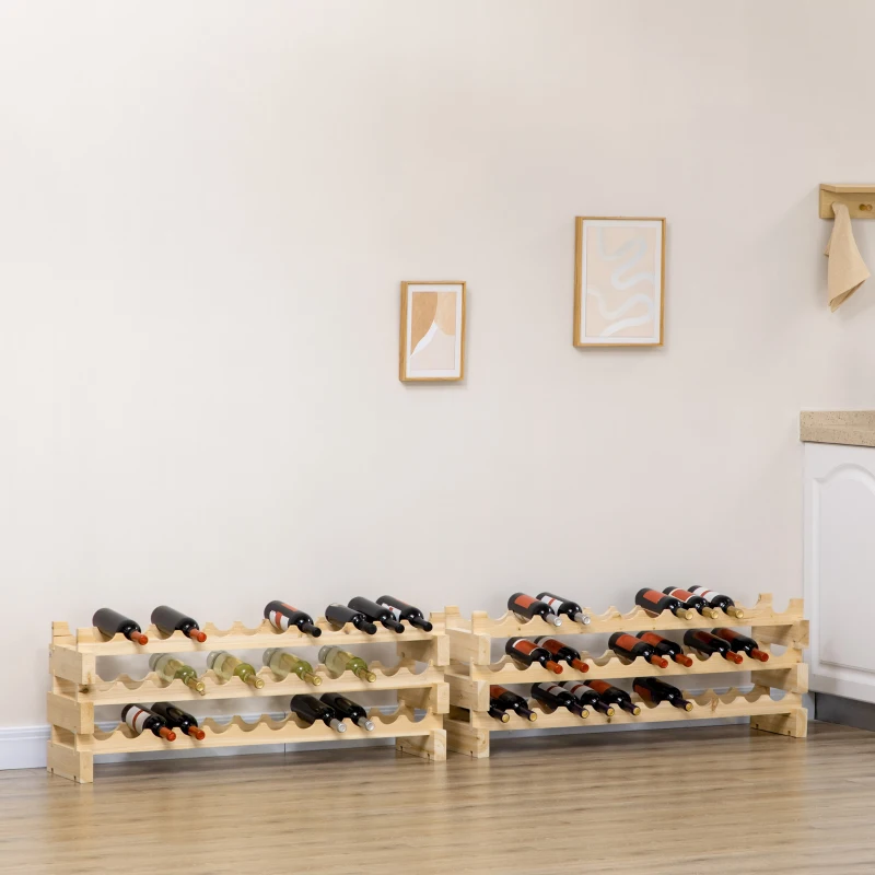 HOMCOM Stackable Wine Rack, Modular Storage Shelves, 72-Bottle Holder, Freestanding Display Rack for Kitchen, Pantry, Cellar, Natural