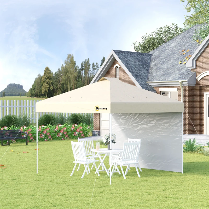 Outsunny 10' x 10' Pop-Up Canopy Tent with 1 Removable Sidewall, Commercial Instant Sun Shelter, Tents for Parties with Wheeled Carry Bag for Outdoor, Garden, Patio, Beige