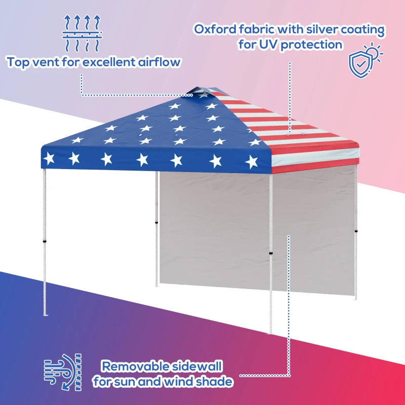 Outsunny 10' x 10' Pop-Up Canopy Tent with 1 Removable Sidewall, Commercial Instant Sun Shelter, Tents for Parties with Wheeled Carry Bag for Outdoor, Garden, Patio, Multicolored