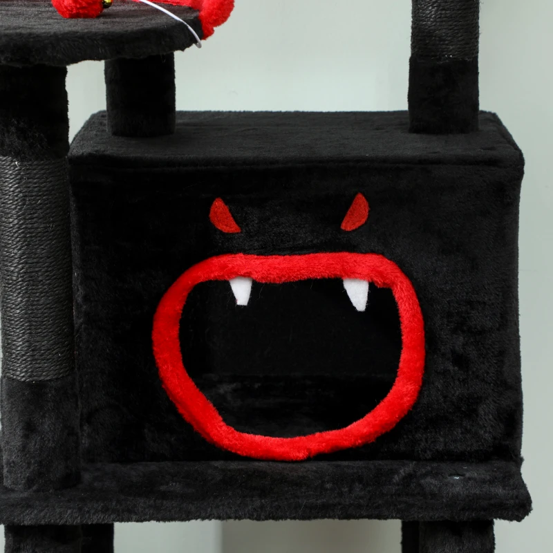 PawHut Gothic Cat Tree, 60" Tall Cat Tower with Coffin Bed,  Sisal Scratching Posts & Ramp, Condo, Hammock, Perches, Black