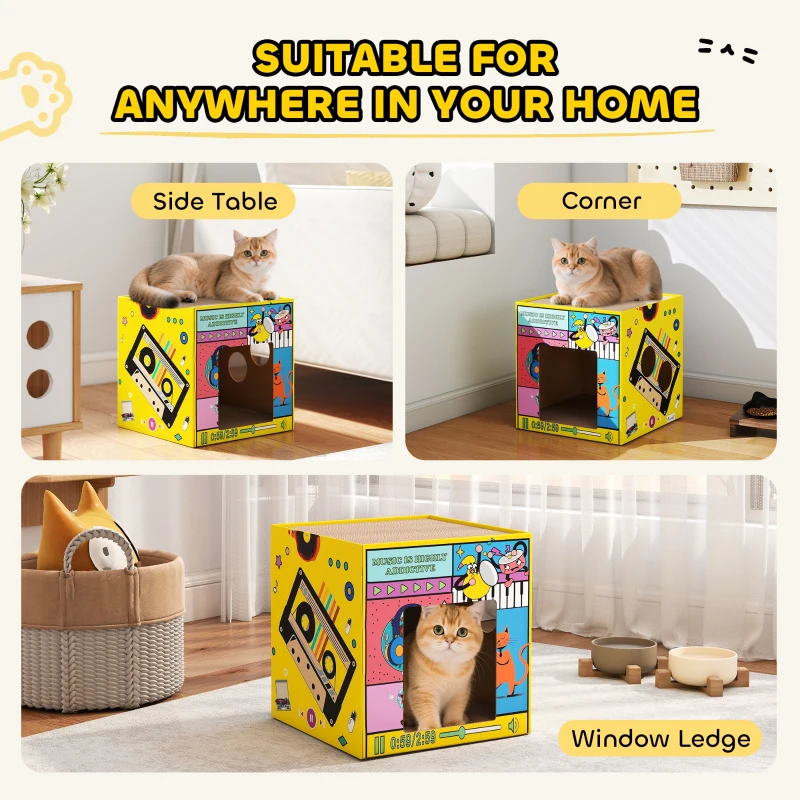 PawHut 2 in 1 Cardboard Cat House, Cat Scratcher for Indoor Cats with Scratching Board & Catnip