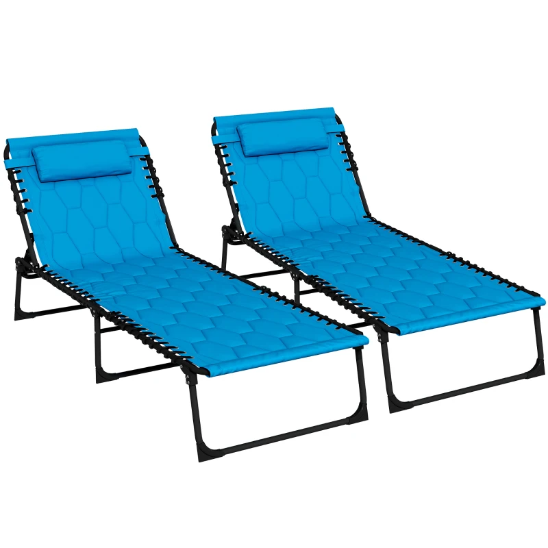 Outsunny Folding Chaise Lounge Set with Reclining Back, 25.6" x 74" x 14.2", Blue