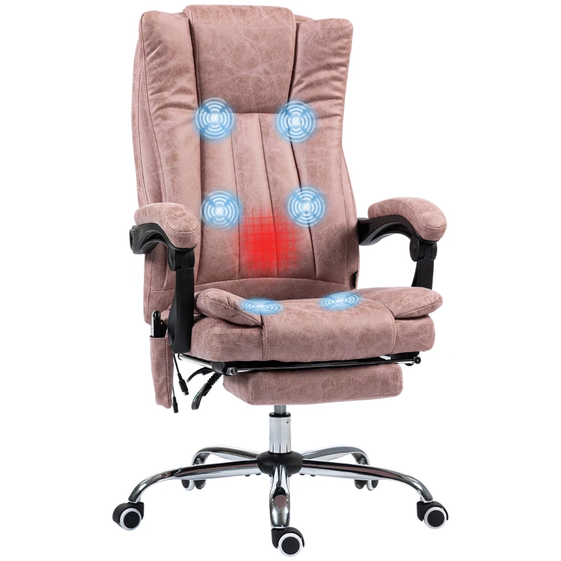 Vinsetto Massage Office Chair with 6 Points and Heat, Reclining Computer Chair with Adjustable Height and Footrest, Pink