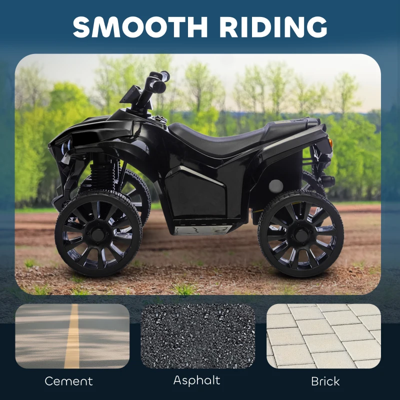 Qaba 6V Kids ATV, 4 Wheeler Electric Ride on Car with Music and LED Headlights, for Ages 3-8 Years Boys and Girls, Black