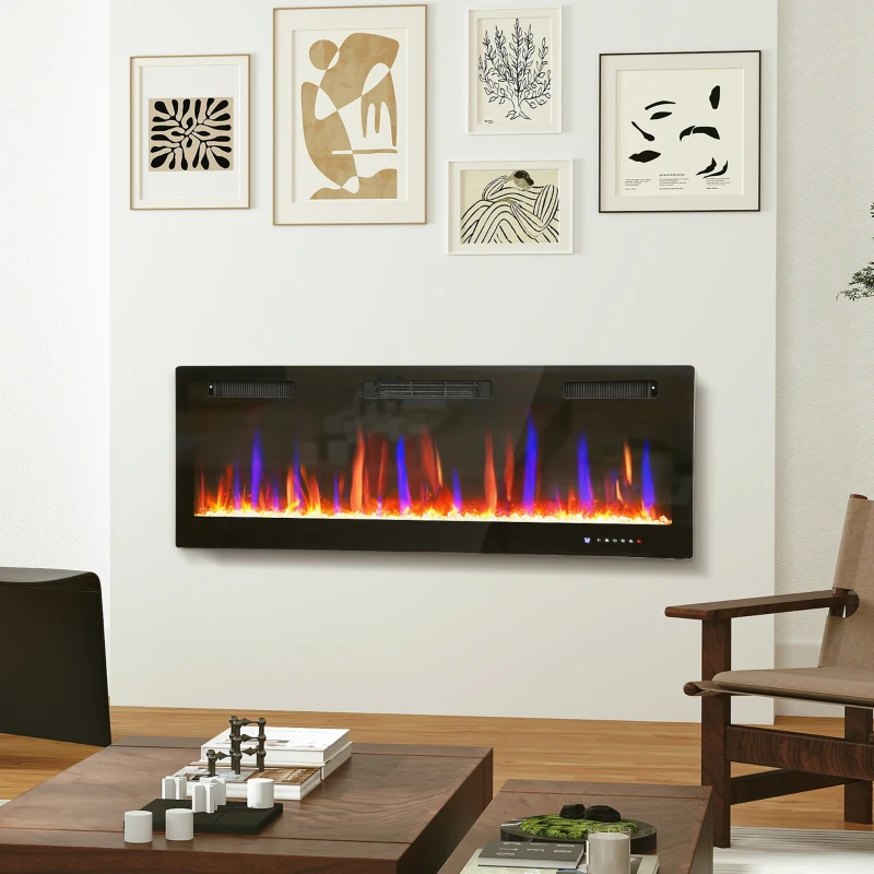 HOMCOM 50" Thin Electric Fireplace, Freestanding, Wall Mounted Fireplace Heater with Eco Mode, Auto Switch, Remote, 1500W