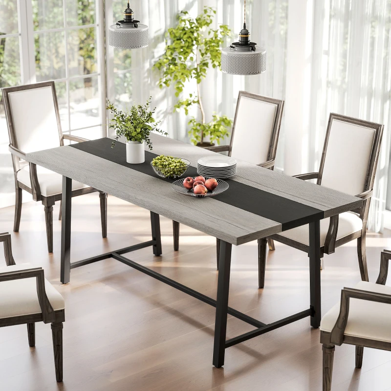 HOMCOM Industrial Kitchen Table for 8 People, 70.9" Long Dining Table with Large Tabletop and Steel Legs for Dining Room, Gray