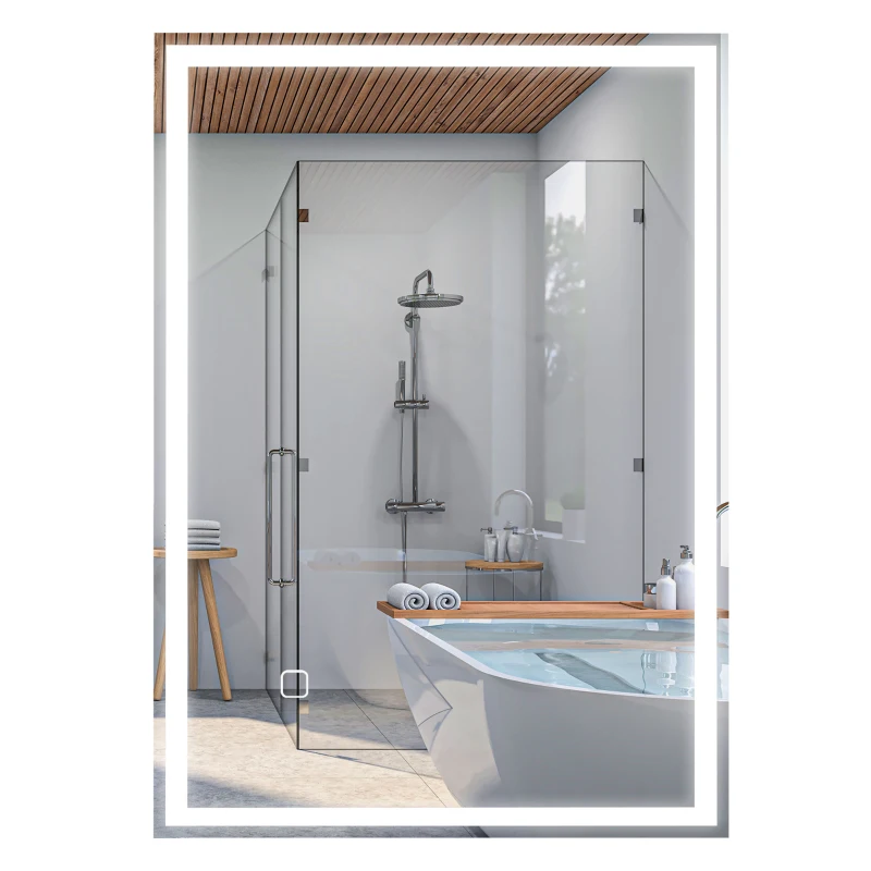 HOMCOM 32" x 24" Bathroom Mirror with LED Lights, Dimmable Makeup Mirror, Vanity Mirror with 3 Colors, Smart Touch