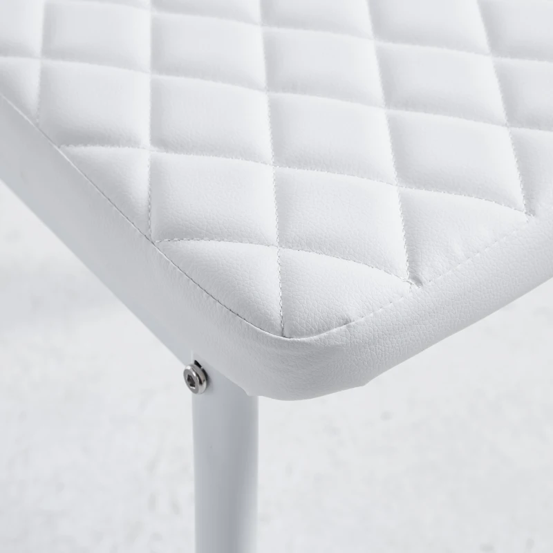 Set of 6 Modern Dining Chairs with Fireproof Leather, Diamond Grid Pattern, Dining Seats Perfect for Gatherings, 18" L x 21.5" W x 37" H, White