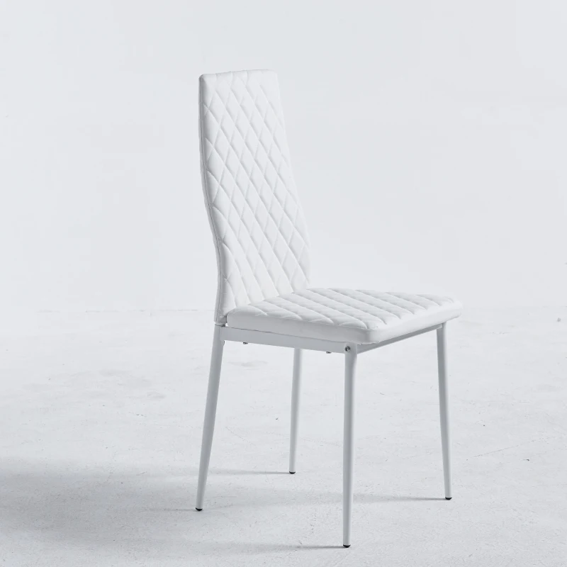 Set of 6 Modern Dining Chairs with Fireproof Leather, Diamond Grid Pattern, Dining Seats Perfect for Gatherings, 18" L x 21.5" W x 37" H, White