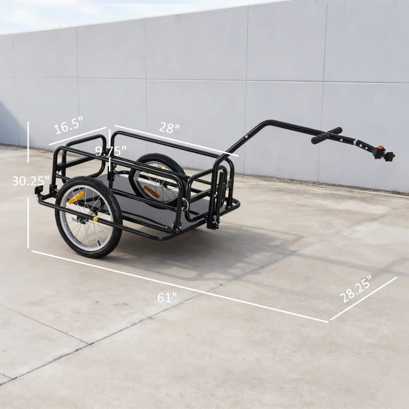Aosom Foldable Bike Cargo Trailer Cart with Hitch, 88 lbs. Capacity, Black(m-3)