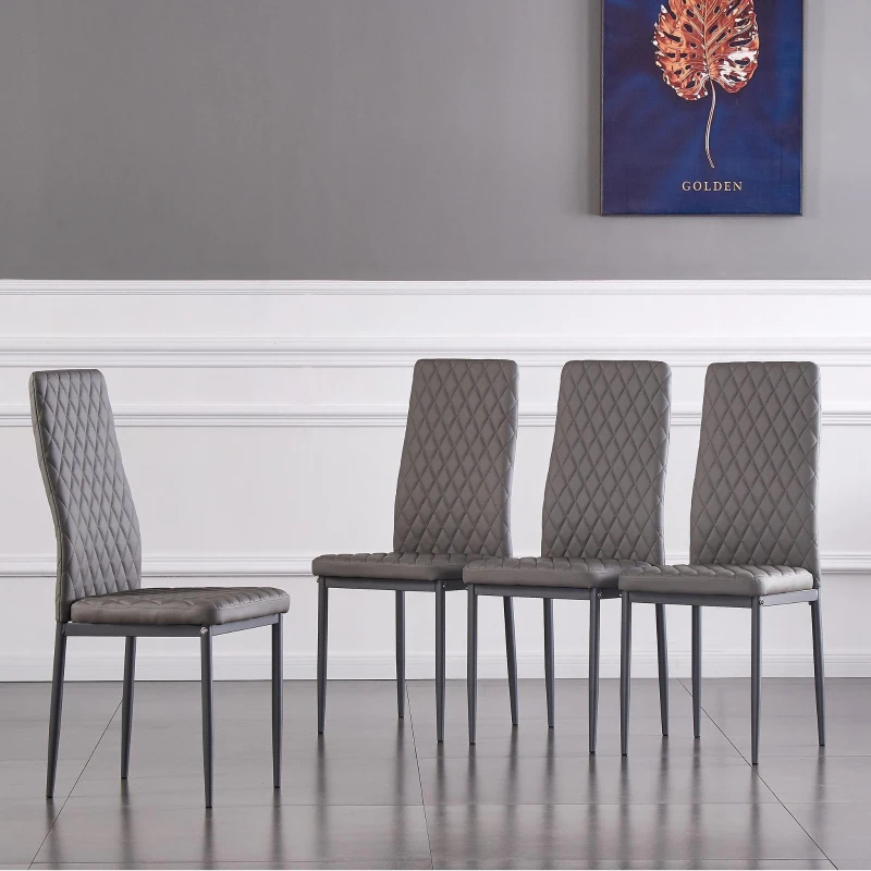 Set of 4 Modern Dining Chairs with Fireproof Leather and Sprayed Metal Pipe, Dining Seat with PU Material, 17.5'' L x 15.5'' W x 37'' H cm, Gray