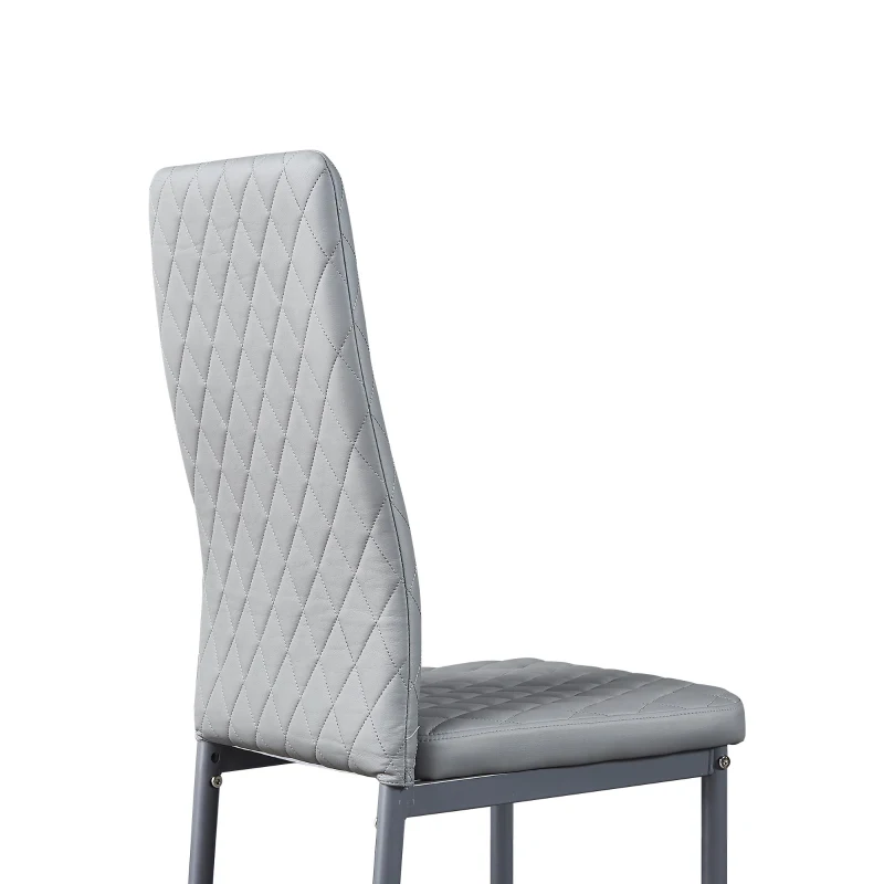 Set of 4 Modern Dining Chairs with Fireproof Leather and Sprayed Metal Pipe, Dining Seat with PU Material, 17.5'' L x 15.5'' W x 37'' H cm, Gray