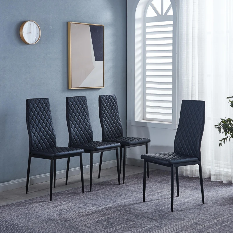 Set of 4 Modern Dining Chairs with Fireproof Leather and Sprayed Metal Pipe, Dining Seat with PU Material, 17.5'' L x 15.5'' W x 37'' H cm, Black