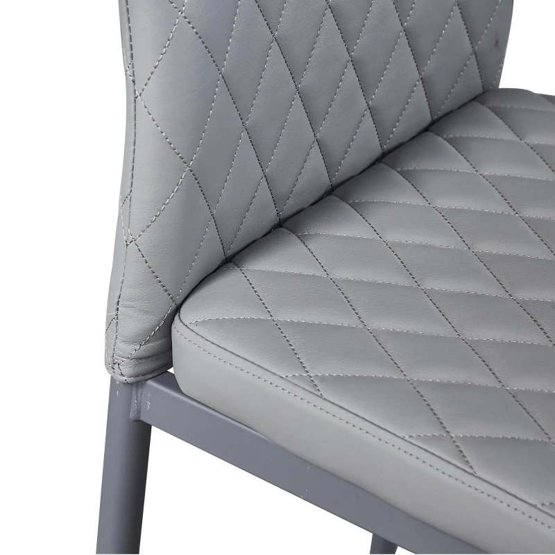 Set of 6 Modern Dining Chairs with Fireproof Leather, Diamond Grid Pattern, Dining Seats Perfect for Gatherings, 18" L x 16" W x 37" H, Gray