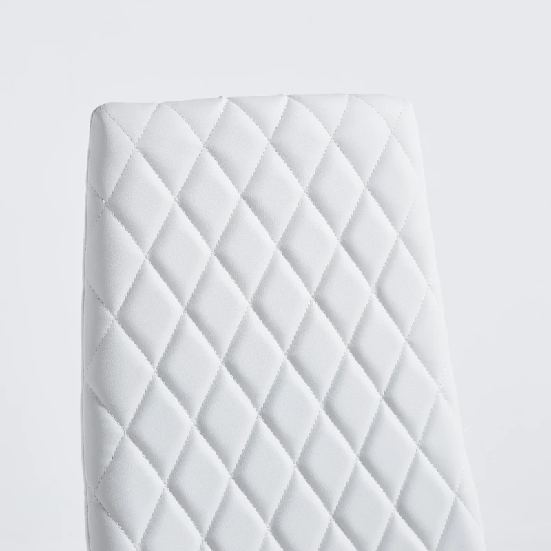 Set of 6 Modern Dining Chairs with Fireproof Leather, Diamond Grid Pattern, Dining Seats Perfect for Gatherings, 18" L x 21.5" W x 37" H, White