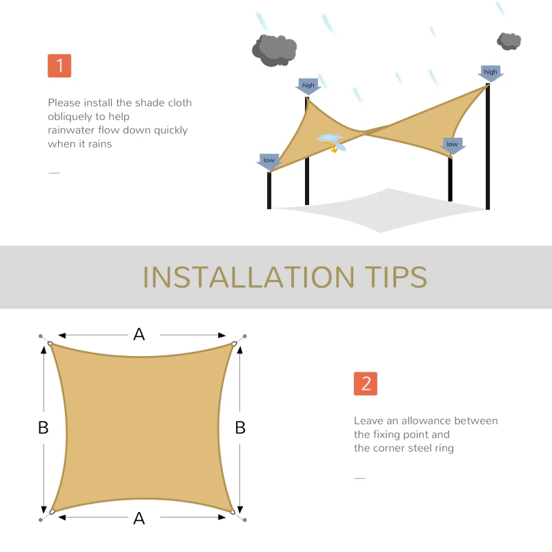 Outsunny 16' x 20' Sun Shade Sail Canopy Outdoor Shade Sail Cloth for Patio Deck Yard with D-Rings and Rope Included, Sand