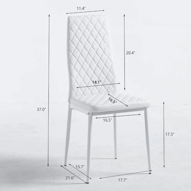 Set of 6 Modern Dining Chairs with Fireproof Leather, Diamond Grid Pattern, Dining Seats Perfect for Gatherings, 18" L x 21.5" W x 37" H, White