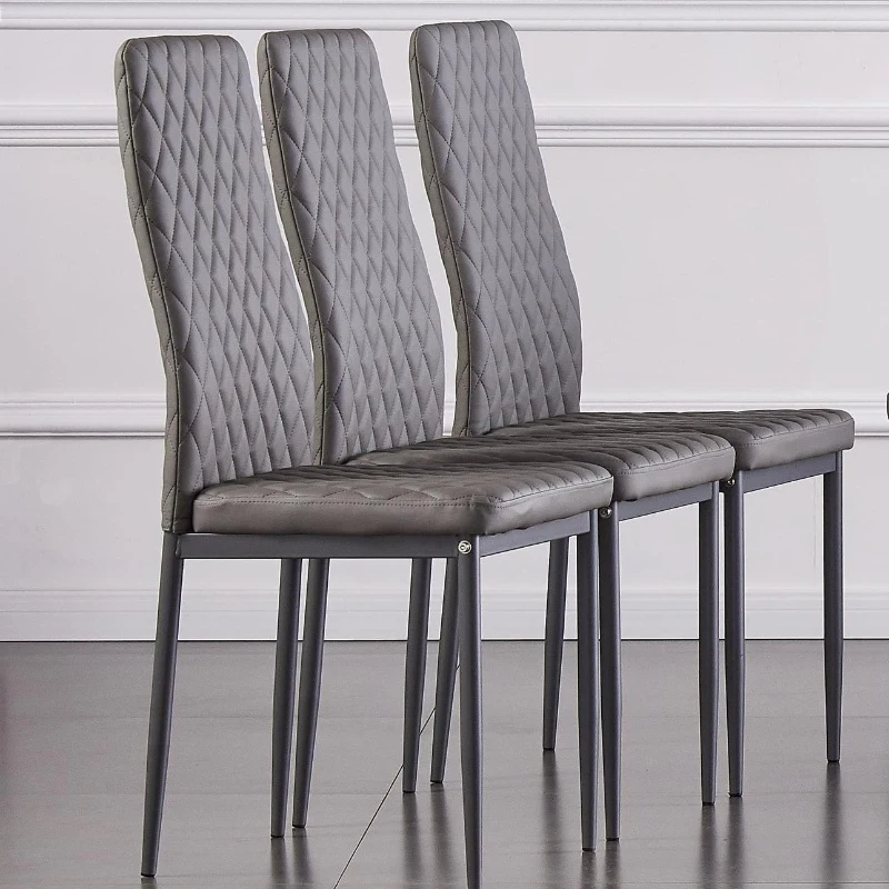 Set of 6 Modern Dining Chairs with Fireproof Leather, Diamond Grid Pattern, Dining Seats Perfect for Gatherings, 18" L x 16" W x 37" H, Gray