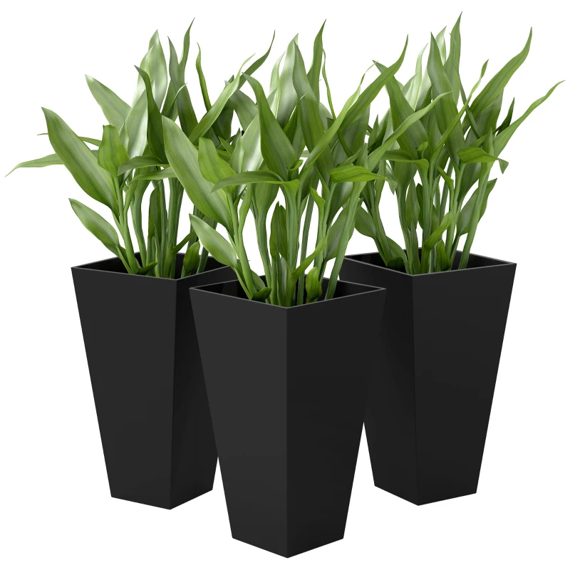 Outsunny Tall Planters for Outdoor Plants Set of 3, 28 In Taper Planters with Drainage Holes, Indoor Grande Plant Pots, Front Porch Decor (Black)
