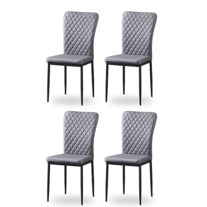 Set of 4 Modern Dining Chairs with Fireproof Leather and Sprayed Metal Pipe, Dining Seat with PU Material, 17.5'' L x 15.5'' W x 37'' H cm, Gray