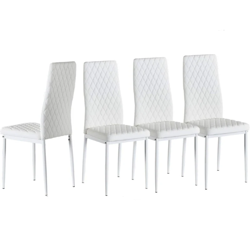 Set of 4 Modern Dining Chairs with Fireproof Leather and Sprayed Metal Pipe, Dining Seat with PU Material, 17.5'' L x 15.5'' W x 37'' H cm, White