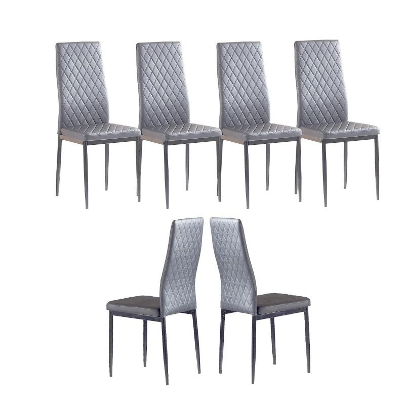 Set of 6 Modern Dining Chairs with Fireproof Leather, Diamond Grid Pattern, Dining Seats Perfect for Gatherings, 18" L x 16" W x 37" H, Gray