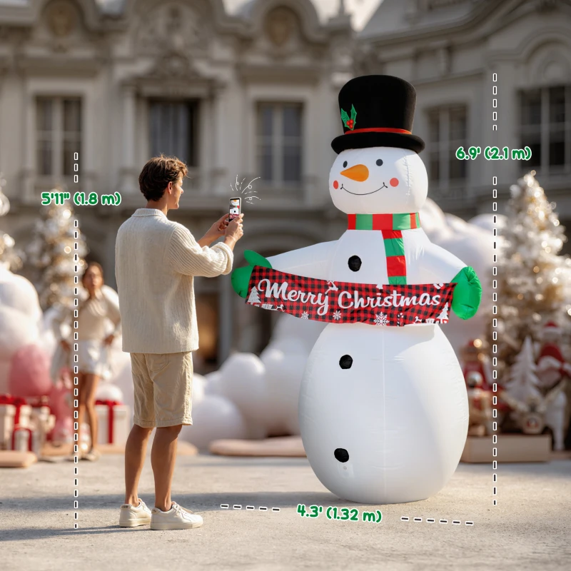Outsunny 7FT Christmas Inflatables Snowman with Motion-Activated Music and Projector LED Light, Blow Up Inflatable Decoration